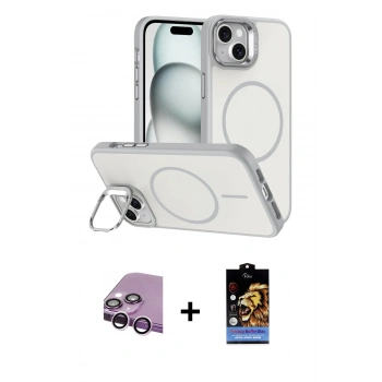 MARSİLYAN™- iPhone 14 Kılıf Çekirdek Klasik - Siyah Buffer Hayalet Cam Ekran Koruyucu + Raze Metal Kamera Lens - MR