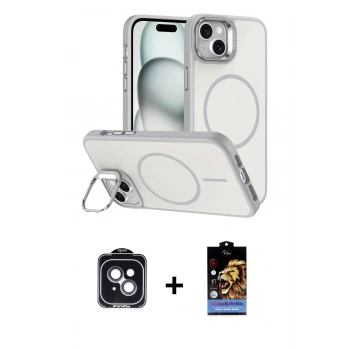 MARSİLYAN™- iPhone 14 Kılıf Çekirdek Klasik - Siyah Buffer Hayalet Cam Ekran Koruyucu + PVD Metal Kamera Lens - SH