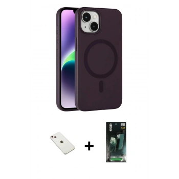 MARSİLYAN™- iPhone 14 Kılıf Çekirdek Modern Prime - Şeffaf 360 Full Body Arka Koruyucu + Diamond Kamera Lens - PE