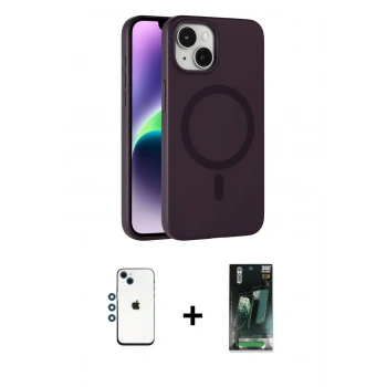 MARSİLYAN™- iPhone 14 Kılıf Çekirdek Modern Prime - Şeffaf 360 Full Body Arka Koruyucu + Shine Kamera Lens - MI