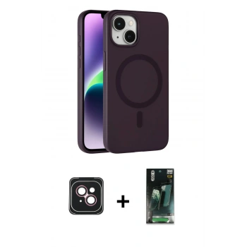 MARSİLYAN™- iPhone 14 Kılıf Çekirdek Modern Prime - Şeffaf 360 Full Body Arka Koruyucu + PVD Metal Kamera Lens - PE