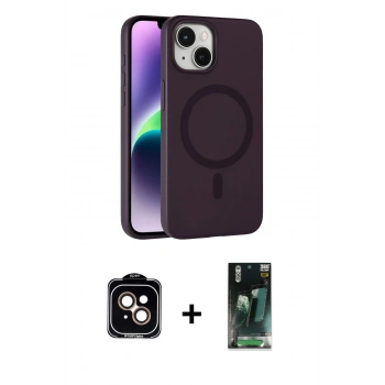 MARSİLYAN™- iPhone 14 Kılıf Çekirdek Modern Prime - Şeffaf 360 Full Body Arka Koruyucu + PVD Metal Kamera Lens - TU