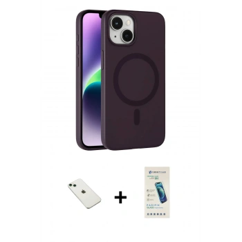 MARSİLYAN™- iPhone 14 Kılıf Çekirdek Modern Prime - Şeffaf Pasifik Cam Ekran Koruyucu + Diamond Kamera Lens - YL