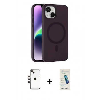 MARSİLYAN™- iPhone 14 Kılıf Çekirdek Modern Prime - Şeffaf Pasifik Cam Ekran Koruyucu + Shine Kamera Lens - GI