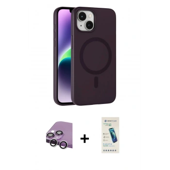 MARSİLYAN™- iPhone 14 Kılıf Çekirdek Modern Prime - Şeffaf Pasifik Cam Ekran Koruyucu + Raze Metal Kamera Lens - GS