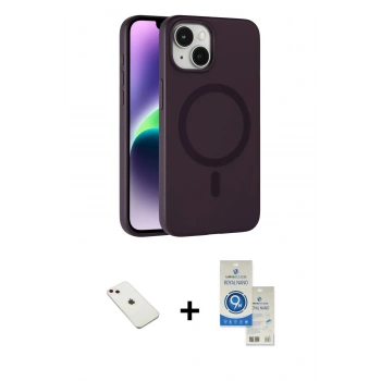 MARSİLYAN™- iPhone 14 Kılıf Çekirdek Modern Prime - Şeffaf Royal Nano Ekran Koruyucu + Diamond Kamera Lens - PE