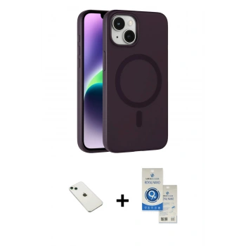 MARSİLYAN™- iPhone 14 Kılıf Çekirdek Modern Prime - Şeffaf Royal Nano Ekran Koruyucu + Diamond Kamera Lens - YL