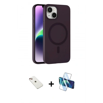 MARSİLYAN™- iPhone 14 Kılıf Çekirdek Modern Prime - Siyah 3D Antistatik Cam Ekran Koruyucu + Diamond Kamera Lens - KI