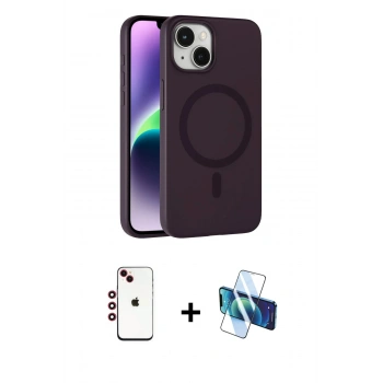 MARSİLYAN™- iPhone 14 Kılıf Çekirdek Modern Prime - Siyah 3D Antistatik Cam Ekran Koruyucu + Shine Kamera Lens - KI