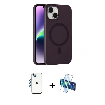 MARSİLYAN™- iPhone 14 Kılıf Çekirdek Modern Prime - Siyah 3D Antistatik Cam Ekran Koruyucu + Shine Kamera Lens - MI