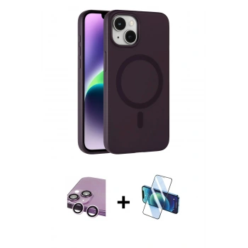MARSİLYAN™- iPhone 14 Kılıf Çekirdek Modern Prime - Siyah 3D Antistatik Cam Ekran Koruyucu + Raze Metal Kamera Lens - MR