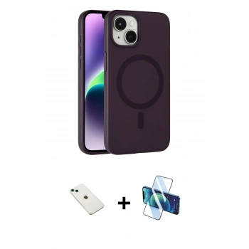MARSİLYAN™- iPhone 14 Kılıf Çekirdek Modern Prime - Siyah 3D Antistatik Cam Ekran Koruyucu + Diamond Kamera Lens - YL