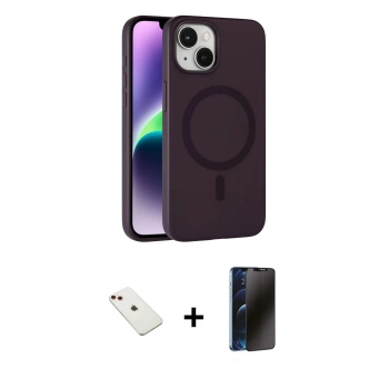 MARSİLYAN™- iPhone 14 Kılıf Çekirdek Modern Prime - Siyah 3D Antistatik Hayalet Cam Ekran Koruyucu + Diamond Kamera Lens - KI