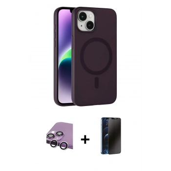 MARSİLYAN™- iPhone 14 Kılıf Çekirdek Modern Prime - Siyah 3D Antistatik Hayalet Cam Ekran Koruyucu + Raze Metal Kamera Lens - GS