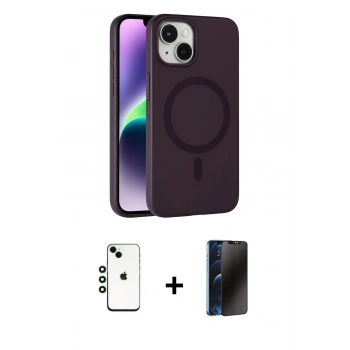 MARSİLYAN™- iPhone 14 Kılıf Çekirdek Modern Prime - Siyah 3D Antistatik Hayalet Cam Ekran Koruyucu + Shine Kamera Lens - YL