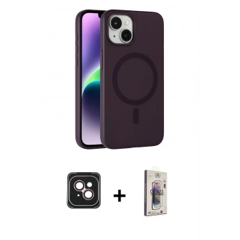 MARSİLYAN™- iPhone 14 Kılıf Çekirdek Modern Prime - Siyah Bilvis 3D Cam Ekran Koruyucu + PVD Metal Kamera Lens - PE