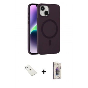MARSİLYAN™- iPhone 14 Kılıf Çekirdek Modern Prime - Siyah Bilvis 3D Cam Ekran Koruyucu + Diamond Kamera Lens - SABE