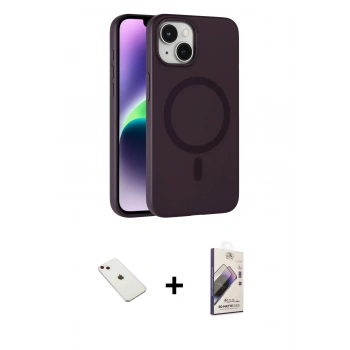MARSİLYAN™- iPhone 14 Kılıf Çekirdek Modern Prime - Siyah Bilvis 3D Mat Cam Ekran Koruyucu + Diamond Kamera Lens - PE