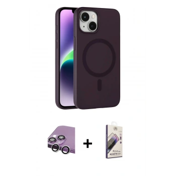 MARSİLYAN™- iPhone 14 Kılıf Çekirdek Modern Prime - Siyah Bilvis 3D Mat Cam Ekran Koruyucu + Raze Metal Kamera Lens - GS