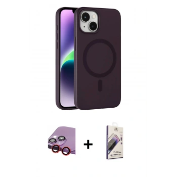 MARSİLYAN™- iPhone 14 Kılıf Çekirdek Modern Prime - Siyah Bilvis 3D Mat Cam Ekran Koruyucu + Raze Metal Kamera Lens - KI