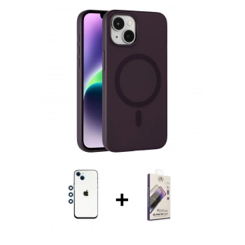 MARSİLYAN™- iPhone 14 Kılıf Çekirdek Modern Prime - Siyah Bilvis 3D Mat Cam Ekran Koruyucu + Shine Kamera Lens - MI