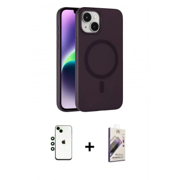MARSİLYAN™- iPhone 14 Kılıf Çekirdek Modern Prime - Siyah Bilvis 3D Mat Cam Ekran Koruyucu + Shine Kamera Lens - YL