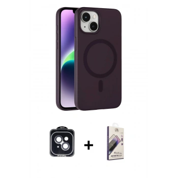 MARSİLYAN™- iPhone 14 Kılıf Çekirdek Modern Prime - Siyah Bilvis 3D Mat Cam Ekran Koruyucu + PVD Metal Kamera Lens - SH