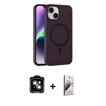 MARSİLYAN™- iPhone 14 Kılıf Çekirdek Modern Prime - Siyah Bilvis 3D Mat Cam Ekran Koruyucu + PVD Metal Kamera Lens - TU