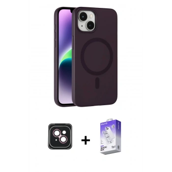 MARSİLYAN™- iPhone 14 Kılıf Çekirdek Modern Prime - Siyah Bilvis 5in1 3D Magic Cam Ekran Koruyucu + PVD Metal Kamera Lens - PE