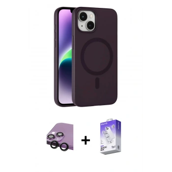 MARSİLYAN™- iPhone 14 Kılıf Çekirdek Modern Prime - Siyah Bilvis 5in1 3D Magic Cam Ekran Koruyucu + Raze Metal Kamera Lens - SH