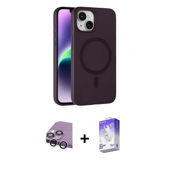 MARSİLYAN™- iPhone 14 Kılıf Çekirdek Modern Prime - Siyah Bilvis 5in1 3D Magic Cam Ekran Koruyucu + Raze Metal Kamera Lens - GS