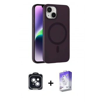MARSİLYAN™- iPhone 14 Kılıf Çekirdek Modern Prime - Siyah Bilvis 5in1 3D Magic Cam Ekran Koruyucu + PVD Metal Kamera Lens - SH