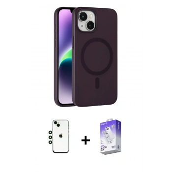 MARSİLYAN™- iPhone 14 Kılıf Çekirdek Modern Prime - Siyah Bilvis 5in1 3D Magic Cam Ekran Koruyucu + Shine Kamera Lens - YL