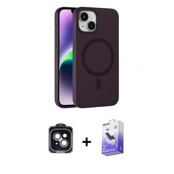 MARSİLYAN™- iPhone 14 Kılıf Çekirdek Modern Prime - Siyah Bilvis 5in1 5D Magic Hayalet Cam Ekran Koruyucu + PVD Metal Kamera Lens - SH
