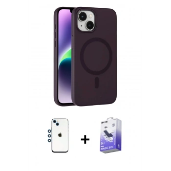 MARSİLYAN™- iPhone 14 Kılıf Çekirdek Modern Prime - Siyah Bilvis 5in1 5D Magic Hayalet Cam Ekran Koruyucu + Shine Kamera Lens - MI