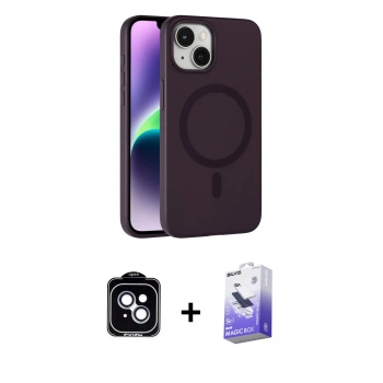 MARSİLYAN™- iPhone 14 Kılıf Çekirdek Modern Prime - Siyah Bilvis 5in1 5D Magic Hayalet Cam Ekran Koruyucu + PVD Metal Kamera Lens - MI