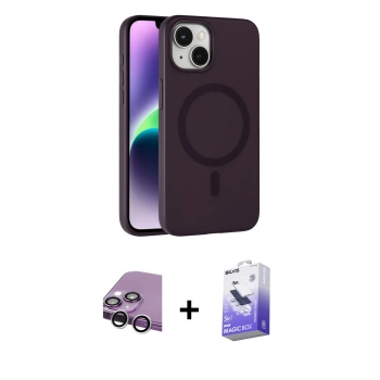 MARSİLYAN™- iPhone 14 Kılıf Çekirdek Modern Prime - Siyah Bilvis 5in1 5D Magic Hayalet Cam Ekran Koruyucu + Raze Metal Kamera Lens - GS