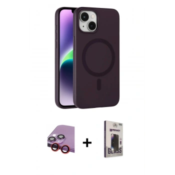 MARSİLYAN™- iPhone 14 Kılıf Çekirdek Modern Prime - Siyah Bilvis Hayalet Cam Ekran Koruyucu + Raze Metal Kamera Lens - KI