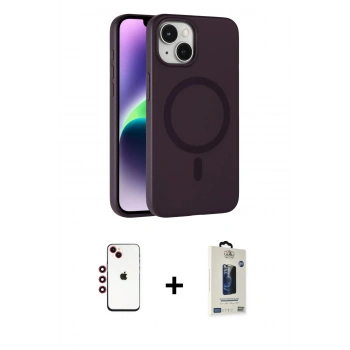 MARSİLYAN™- iPhone 14 Kılıf Çekirdek Modern Prime - Siyah Bilvis Hayalet Cam Ekran Koruyucu + Shine Kamera Lens - KI