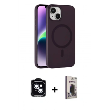 MARSİLYAN™- iPhone 14 Kılıf Çekirdek Modern Prime - Siyah Bilvis Hayalet Cam Ekran Koruyucu + PVD Metal Kamera Lens - MI