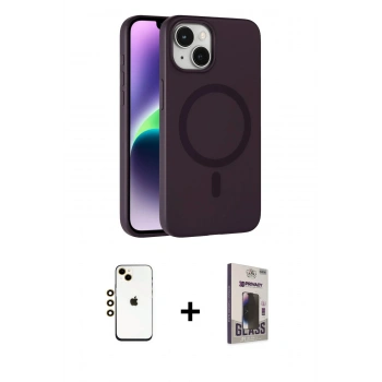 MARSİLYAN™- iPhone 14 Kılıf Çekirdek Modern Prime - Siyah Bilvis Hayalet Cam Ekran Koruyucu + Shine Kamera Lens - GD