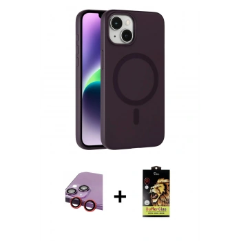 MARSİLYAN™- iPhone 14 Kılıf Çekirdek Modern Prime - Siyah Buffer Cam Ekran Koruyucu + Raze Metal Kamera Lens - KI