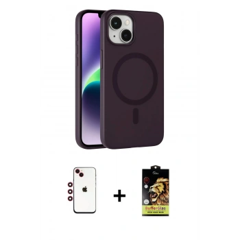 MARSİLYAN™- iPhone 14 Kılıf Çekirdek Modern Prime - Siyah Buffer Cam Ekran Koruyucu + Shine Kamera Lens - KI