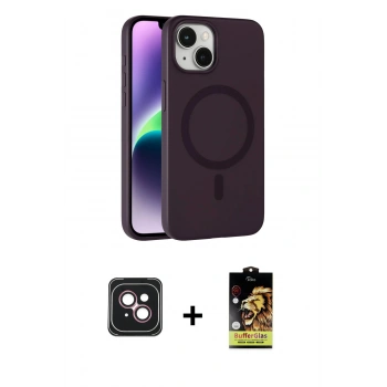 MARSİLYAN™- iPhone 14 Kılıf Çekirdek Modern Prime - Siyah Buffer Cam Ekran Koruyucu + PVD Metal Kamera Lens - PE
