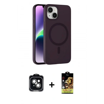 MARSİLYAN™- iPhone 14 Kılıf Çekirdek Modern Prime - Siyah Buffer Cam Ekran Koruyucu + PVD Metal Kamera Lens - YL