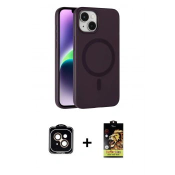 MARSİLYAN™- iPhone 14 Kılıf Çekirdek Modern Prime - Siyah Buffer Cam Ekran Koruyucu + PVD Metal Kamera Lens - TU