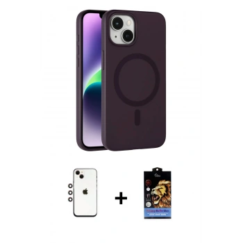 MARSİLYAN™- iPhone 14 Kılıf Çekirdek Modern Prime - Siyah Buffer Hayalet Cam Ekran Koruyucu + Shine Kamera Lens - GI