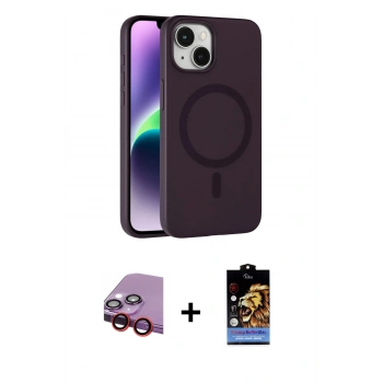 MARSİLYAN™- iPhone 14 Kılıf Çekirdek Modern Prime - Siyah Buffer Hayalet Cam Ekran Koruyucu + Raze Metal Kamera Lens - KI
