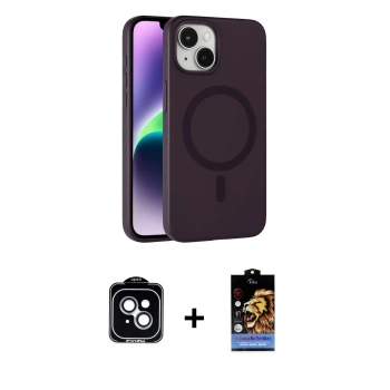 MARSİLYAN™- iPhone 14 Kılıf Çekirdek Modern Prime - Siyah Buffer Hayalet Cam Ekran Koruyucu + PVD Metal Kamera Lens - MI