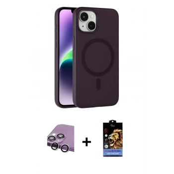 MARSİLYAN™- iPhone 14 Kılıf Çekirdek Modern Prime - Siyah Buffer Hayalet Cam Ekran Koruyucu + Raze Metal Kamera Lens - GS